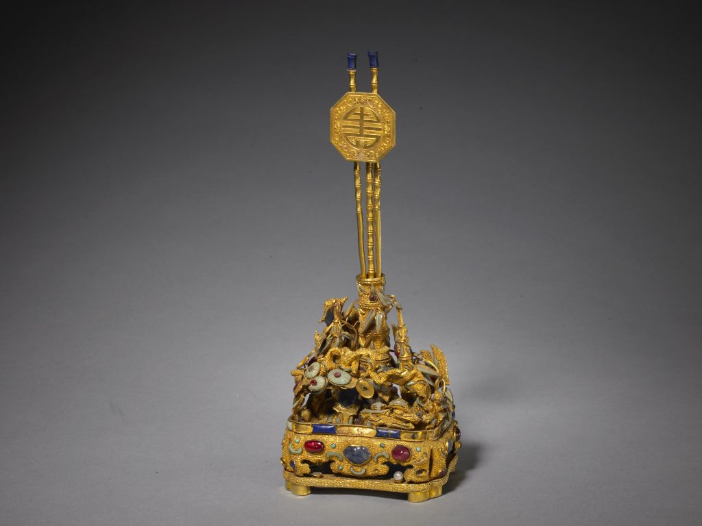 图片[1]-Gold inlaid jade, pine and bamboo spatula chopsticks base-China Archive